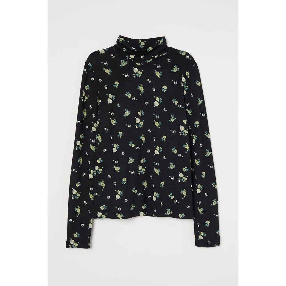 H&M Jersey Turtleneck Top in Black